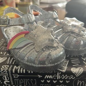 Mini Melissa silver glitter rainbow star sandals